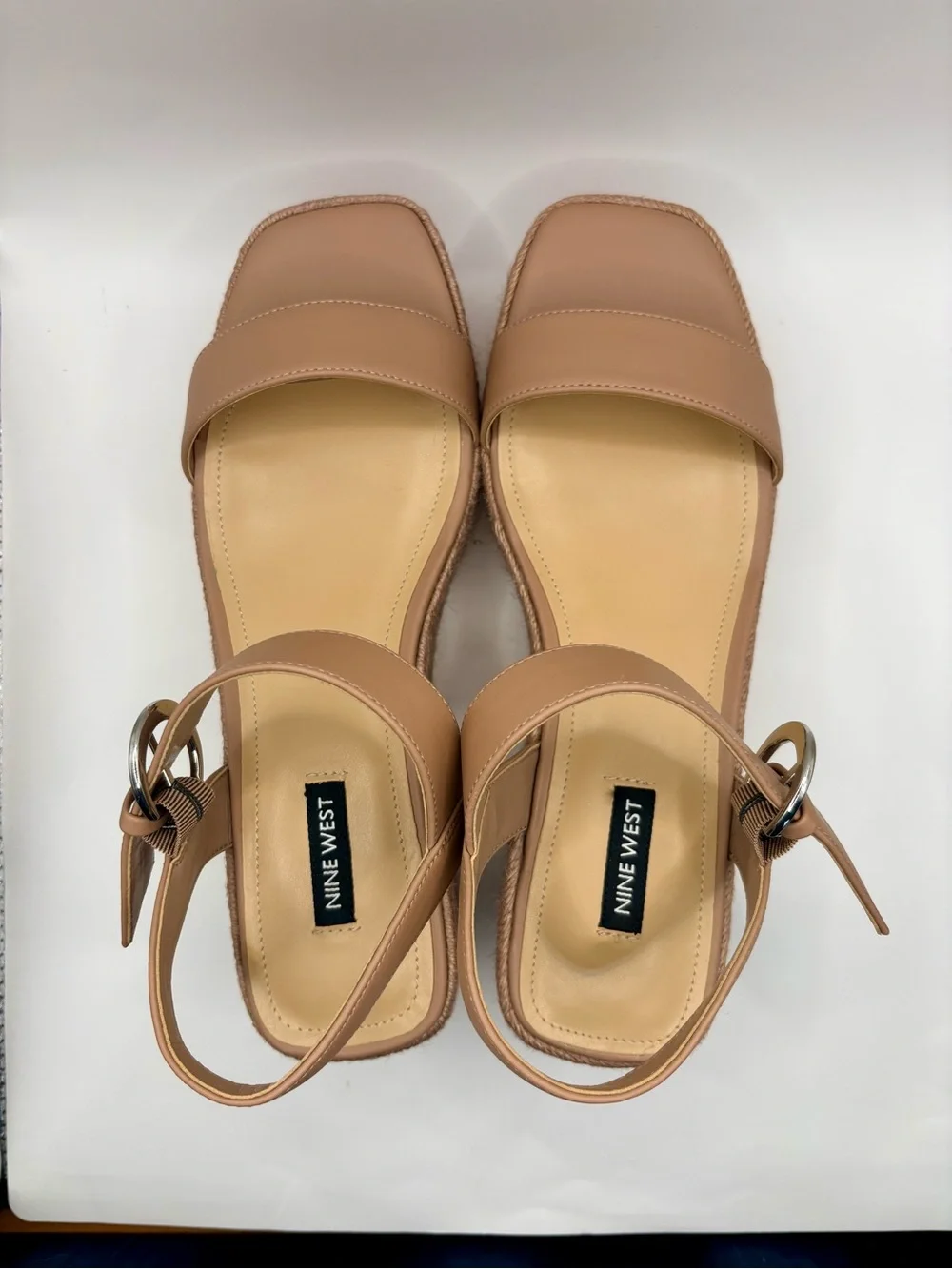 Nine West Nude Espadrille Platform Wedge Sandals 9.5 NWOB
